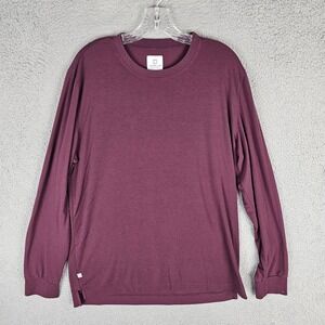 Leisure Lab Everyday T-Shirt Mens 3 Burgundy Stretch High‎ Low Slit Long Sleeve